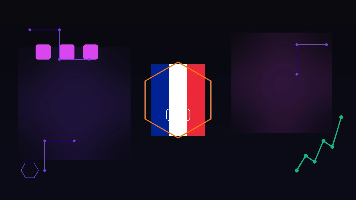 Drapeau français stylisé avec hexagone et graphique de croissance esport