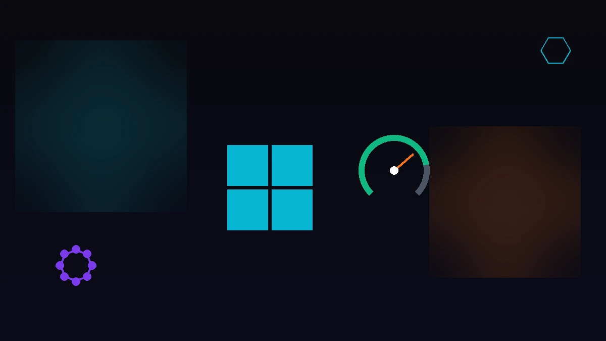 Logo Windows avec indicateur de performance et paramètres optimisation
